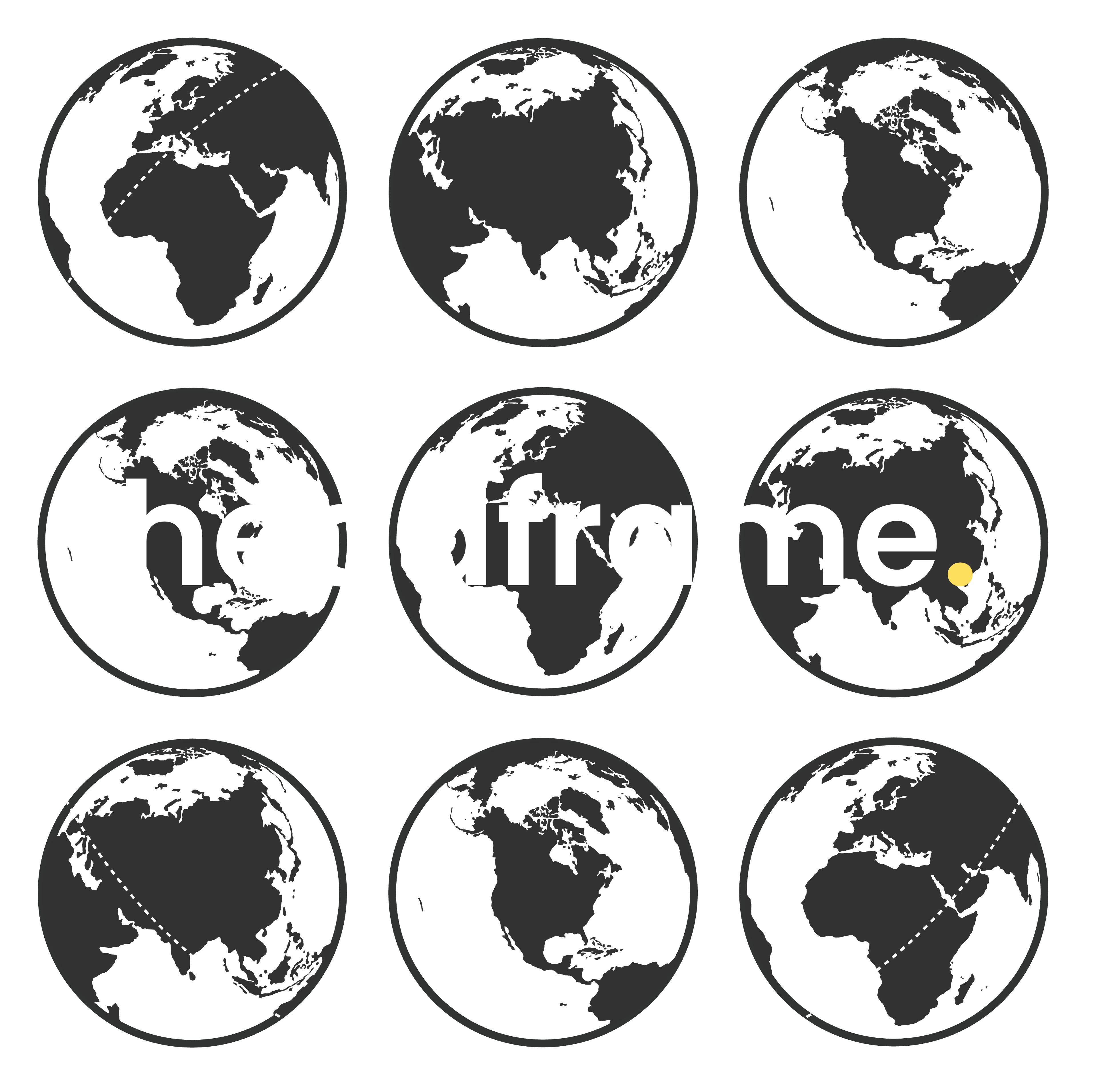 Headframe logo on top of the 9 different globe sides